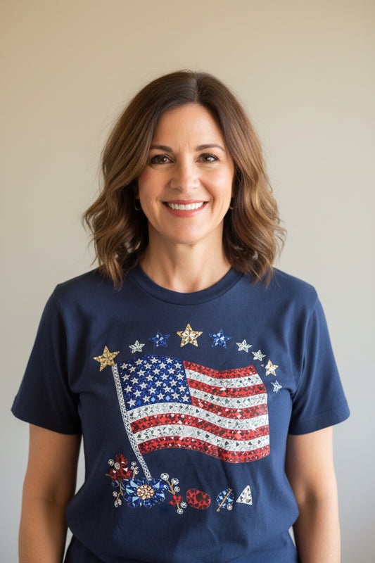 Flag sparkle shirt on Navy size L one of a kind