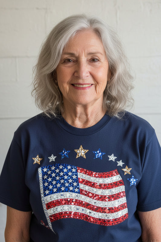 Flag sparkle shirt on Navy size M one of a kind