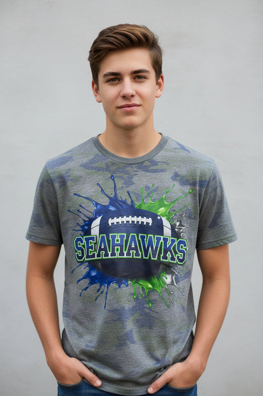 Camo Seahawk splash size medium one of a kind